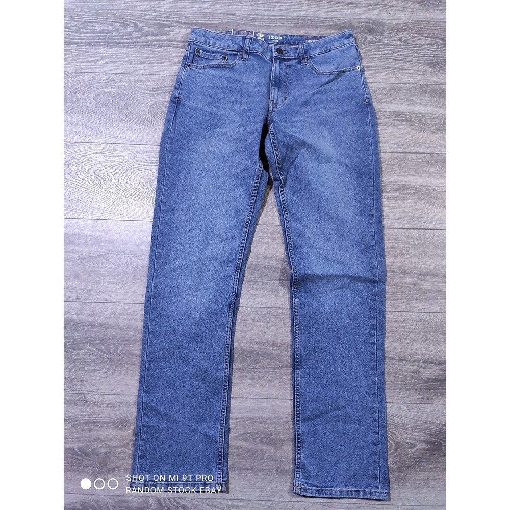 Izod Jeans Mens 32x34 Light Blue Saltwater Comfort Stretch Straight Fit 1566219